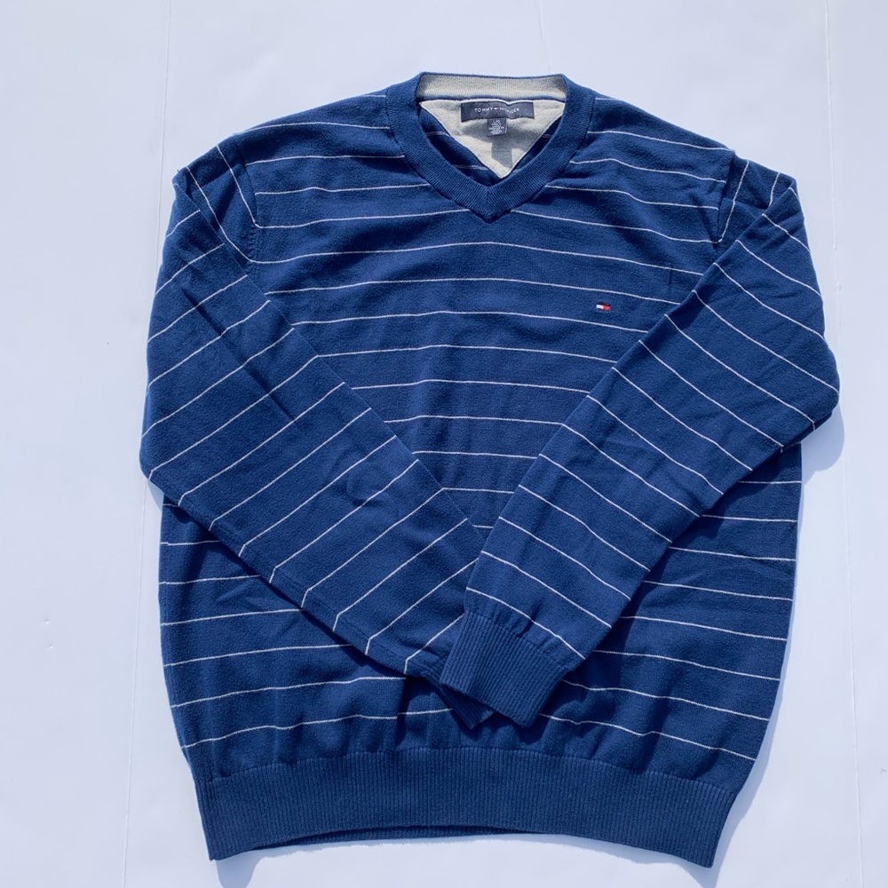 Tommy Hilfiger Mens Striped V Neck Sweater sz L